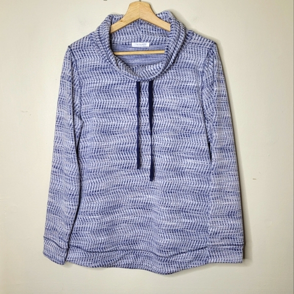 T By Talbots Cowl Neck Pullover Sz L Navy/White Chevron Preppy Casual - Picture 2 of 8